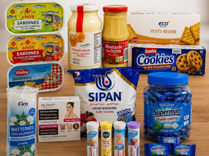 Sardines, mayonnaise, moutarde, biscuits, lessive et compléments du nouvel arrivage HAPPY UP